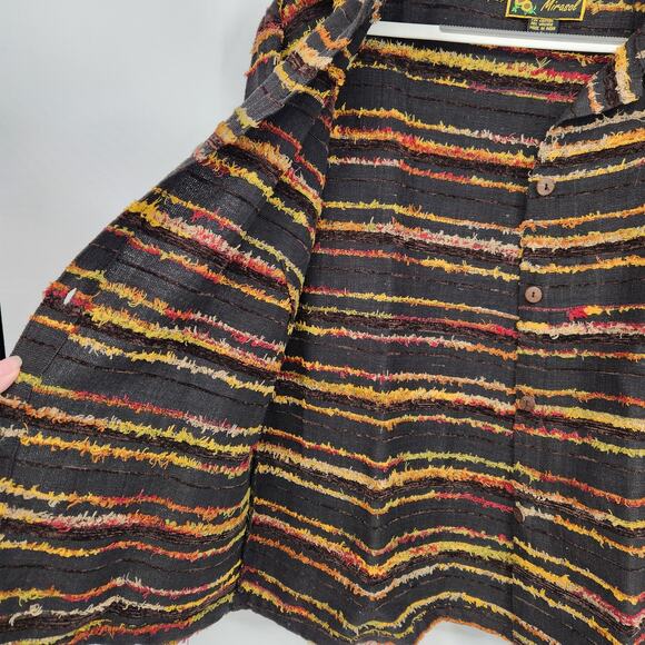 Mirosol Black Multicolor Fringe Cotton Lagenlook Button Down Jacket Women L - Picture 8 of 8